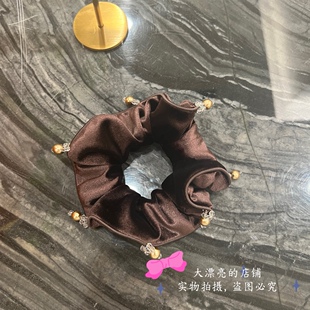 法国某历山大施华利大肠头绳扎头马尾发绳丝绒手缝珍珠丸子头发圈