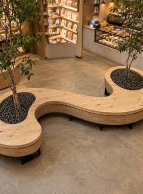 USUY侘寂风实木定制绿植卡座