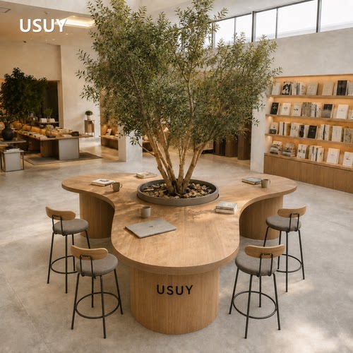 USUY轻奢木质圆形卡座桌椅