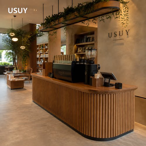 USUY侘寂风实木条纹收银台