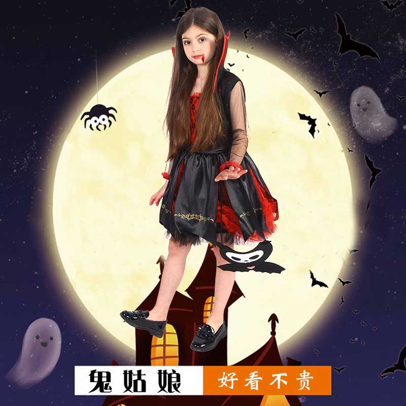 万圣节鬼姑娘连衣裙套装儿童服装女童Cosplay鬼衣化妆舞会演出服