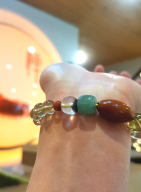 皆婵®【锦瑟】原创天然黄水晶南红东陵玉橄榄核单圈手链女现货