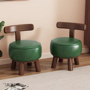 带矮凳靠背实木凳子换鞋凳小椅子旋转家用软包儿童旋转板凳客厅小
