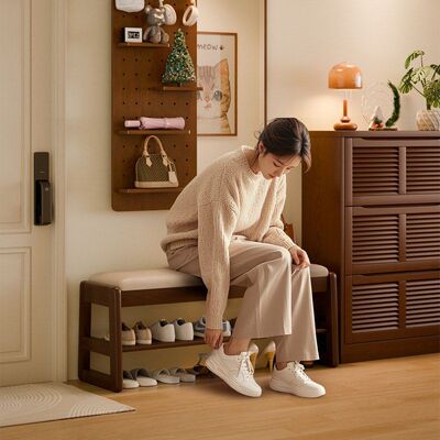 实木入户长条换鞋凳坐凳鞋架一体