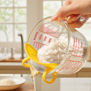 淘米玻璃量杯带过滤神器家用牛奶刻度杯子耐高温烘焙打蛋计量水杯