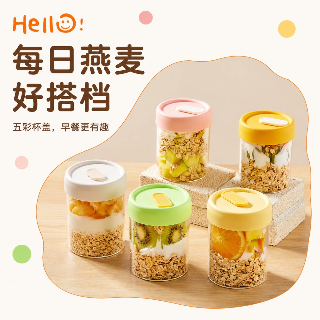 高硼硅密封隔夜燕麦杯带盖勺图片
