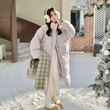 超好看紫色长款羽绒服女2025年冬季新款韩系宽松立领白鸭绒面包服，女装羽绒服，2D120