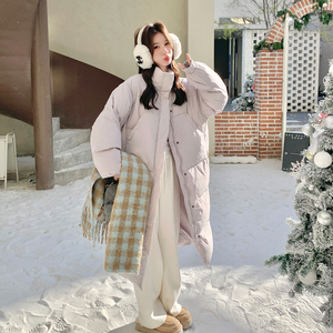 超好看紫色长款羽绒服女2025年冬季新款韩系宽松立领白鸭绒面包服图片