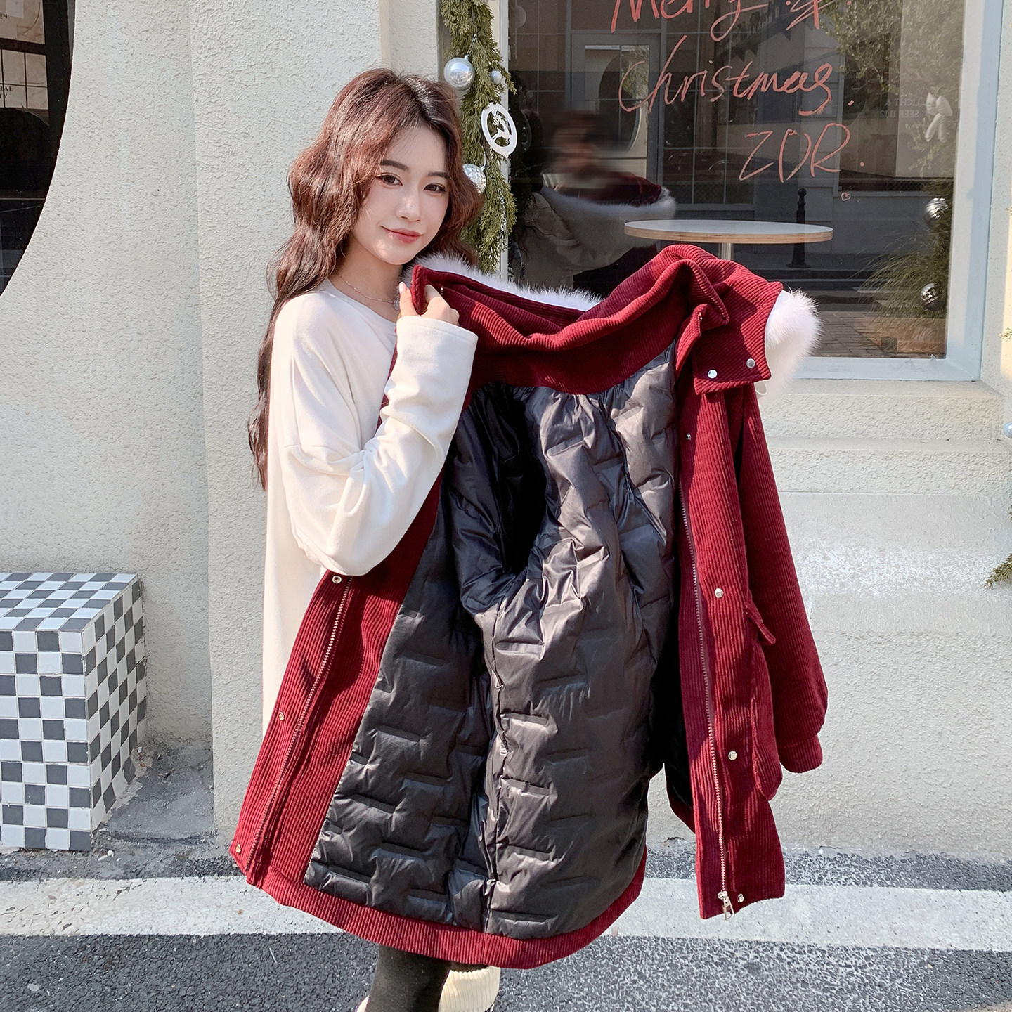 新款，灯芯绒羽绒服2D120-M1245-P360-K498（90绒）,女装羽绒服,2D120