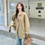 韩式驼色双面呢羊毛大衣女冬季2025新款韩系减龄时髦百搭毛呢外套，女装毛呢外套，2D120