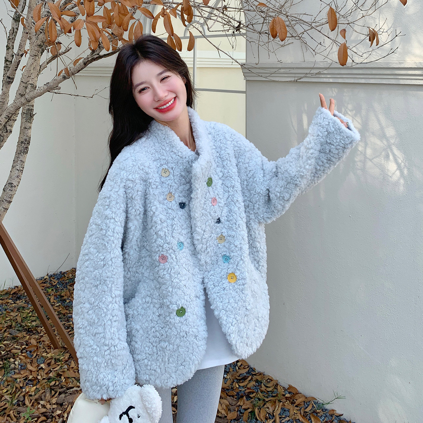 ）多彩纽扣皮毛一体外套2D120-M1212-P245-K368,女装毛呢外套,2D120