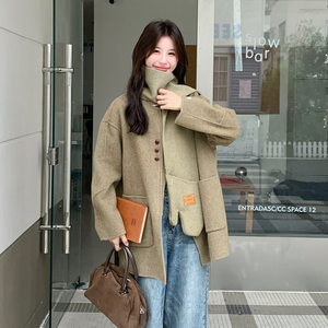 韩式驼色双面呢羊毛大衣女冬季2025新款韩系减龄时髦百搭毛呢外套图片