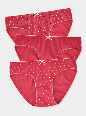 棉元素女士三角内裤纯色红色本命年纯棉舒适简约低腰女内裤LB574