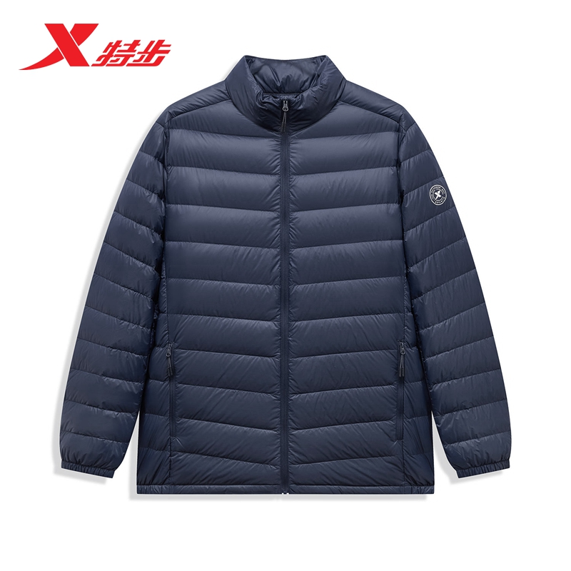 特步羽绒服男款冬季轻薄保暖立领运动羽绒服