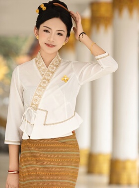 沙芭利白色传统款傣族服装多色织布筒裙东南亚风格服饰旅游穿搭