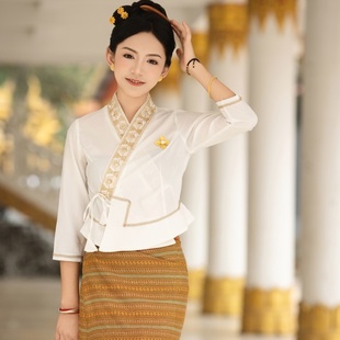 沙芭利白色传统款傣族服装多色织布筒裙东南亚风格服饰旅游穿搭