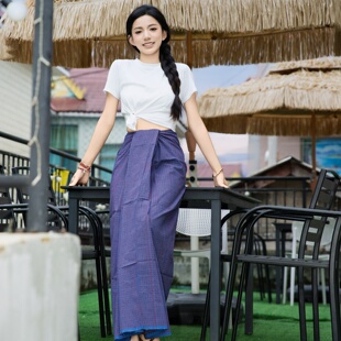 沙芭利 简约白T隆基混搭旅游拍照日常出片慵懒松弛民族风泰式筒裙