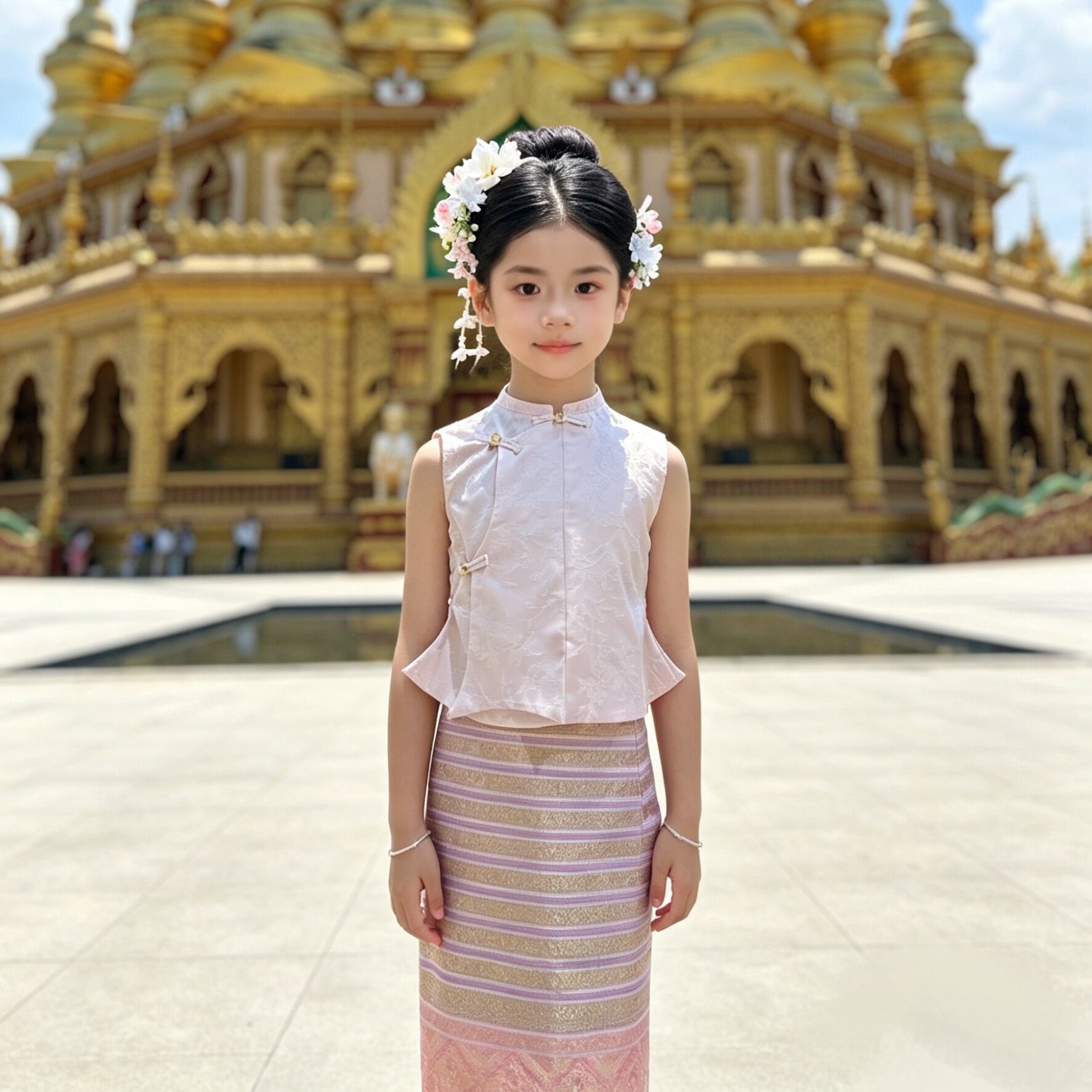 沙芭利女童傣族服装粉色提花传统款儿童民族风服饰西双版纳写真服