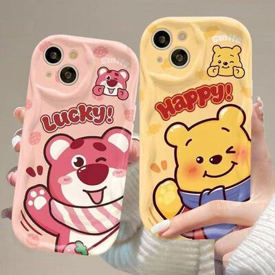 可爱草莓熊适用iphone16promax手机壳防摔15pro苹果14/13防摔卡通