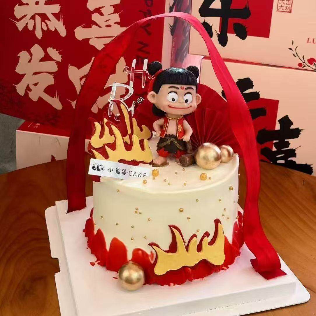 新款哪吒蛋糕装饰魔童降世摆件卡通搞怪哪吒儿童生日派对插牌插件