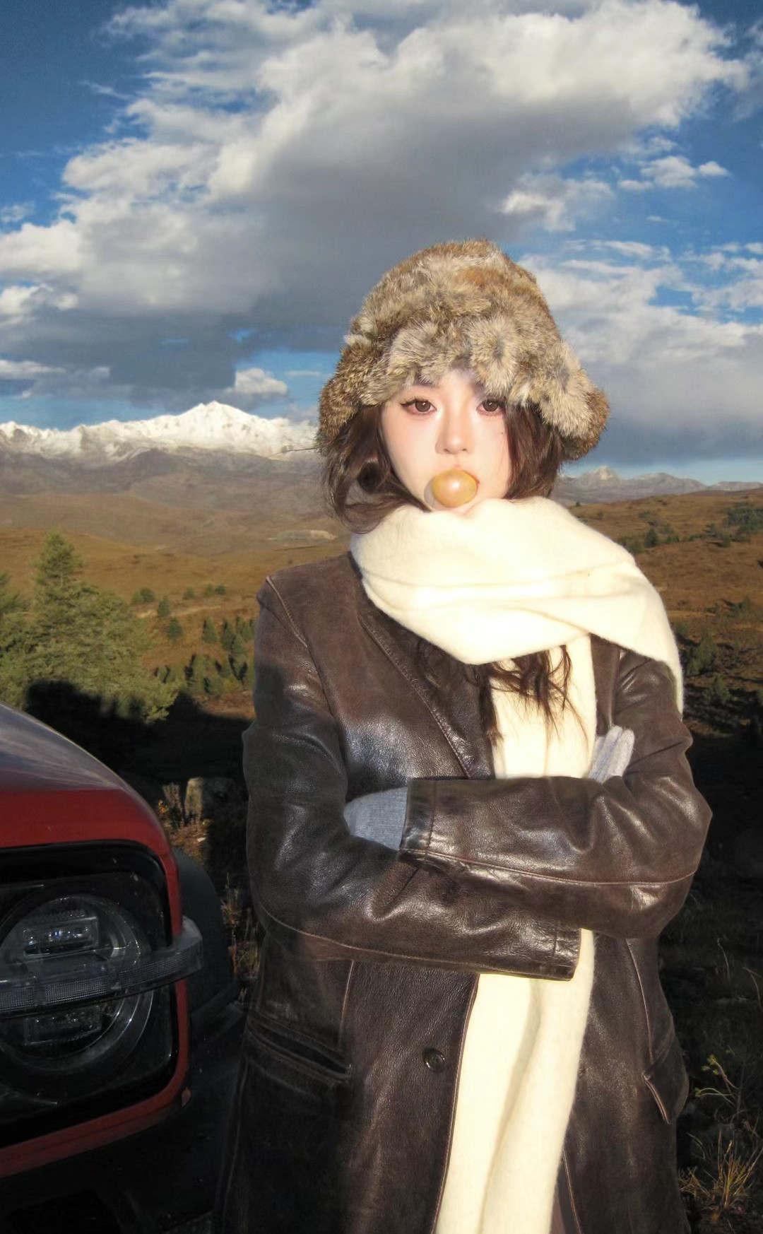 云朵皮草帽兔毛帽子时尚保暖加厚女款帽2023新款帽子冬天保暖均码