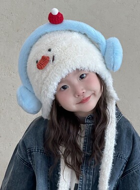 -3 POINT%--3 POI-可爱雪人儿童毛绒帽子女冬季帽子