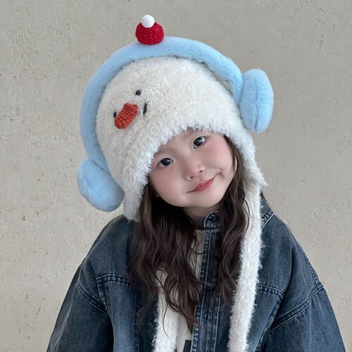 -3 POINT%--3 POI-可爱雪人儿童毛绒帽子女冬季帽子