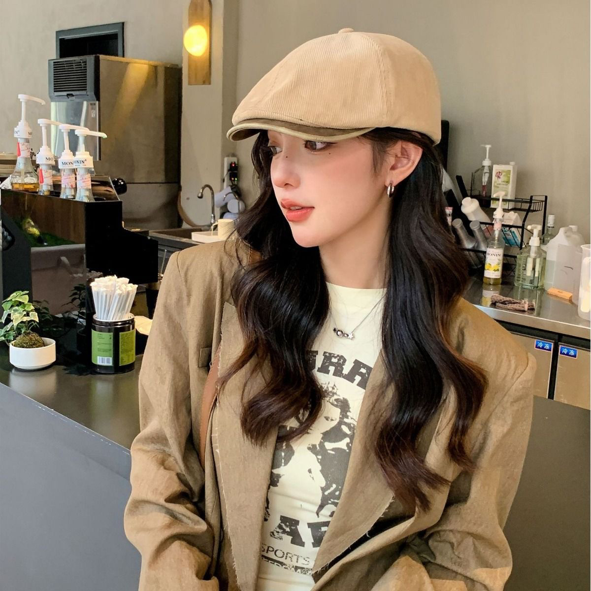 -3 POINT%-前进帽女美式复古百搭反戴鸭嘴帽大头围显脸小画家帽