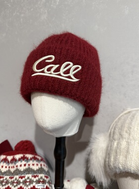 -3 POINT%-3 POINT%-红色字母刺绣毛线帽子女秋冬季百搭保暖