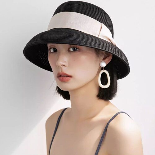 -3 POINT%--3 POINT%-赫本风蝴蝶结草帽礼帽女夏季防晒帽沙滩帽