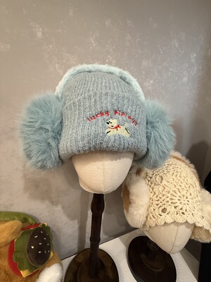 狗狗公园小狗跑跑韩系百搭针织帽秋冬保暖毛线帽超绝淡蓝