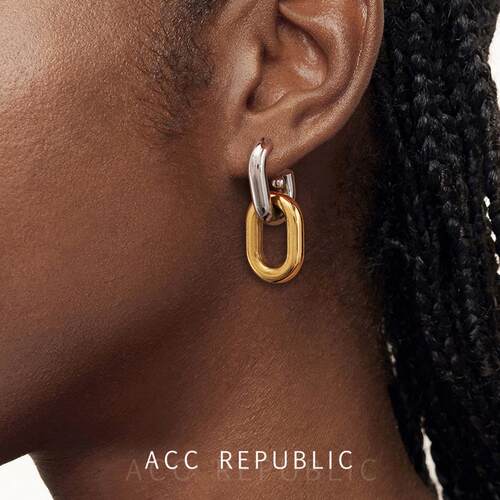 ACC REPUBLIC 欧美风重工款轻奢双环金银双色耳环通勤百搭款耳饰