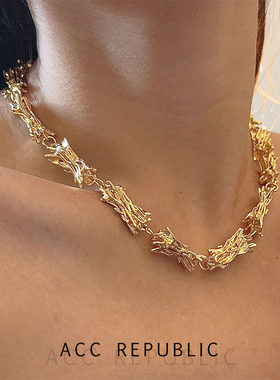 accrepublic 欧美中古风金属粗树枝项链轻奢小众设计复古珊瑚颈链