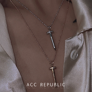 accrepublic欧美小众气质高级镶钻钉子设计ins冷淡钛钢圆珠锁骨链