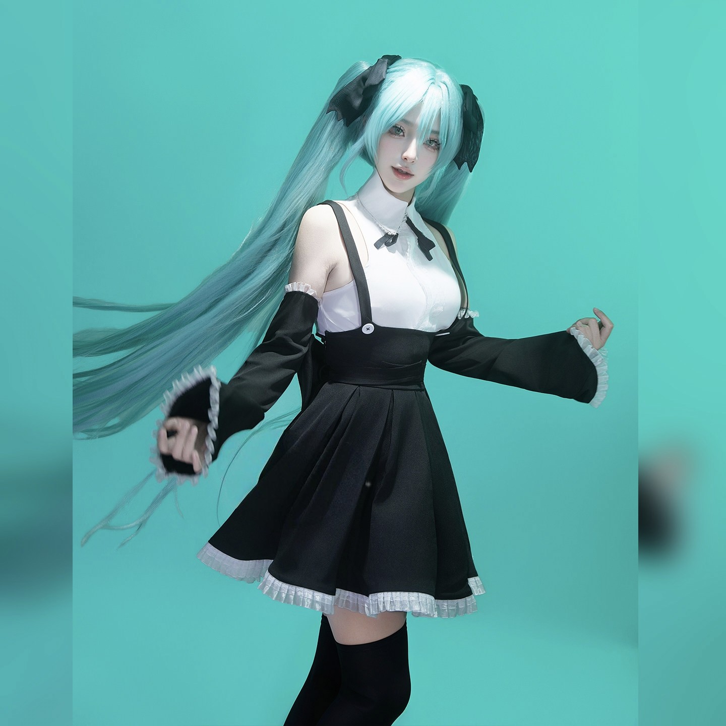 初miku音哥特cosplay服黑白套装