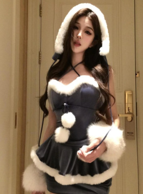 蓝梦雪精灵高级感女秋冬季款纯欲风性感优雅温柔圣诞吊带睡裙套装