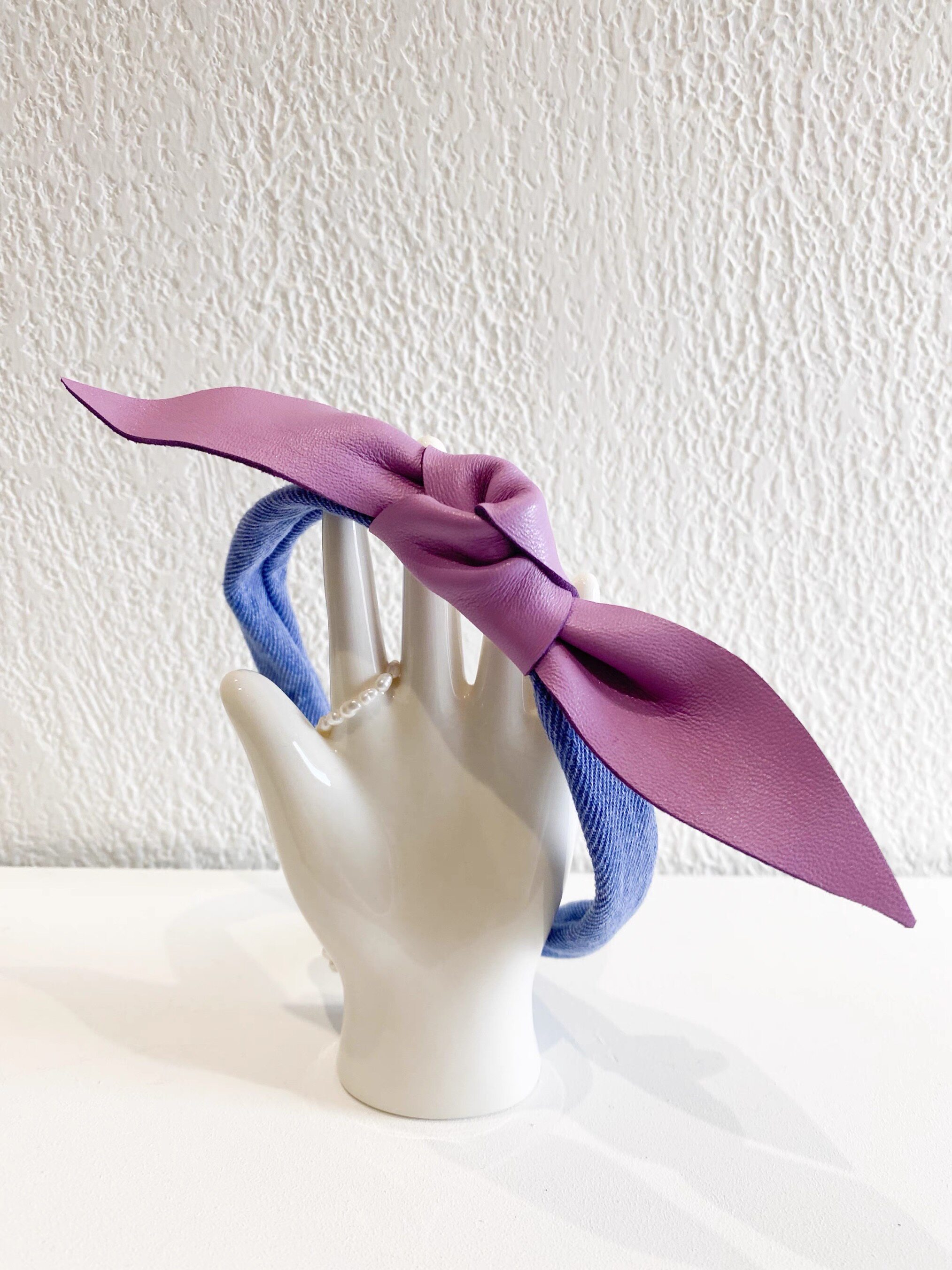 小众设计师款真皮小羊皮樱花粉紫蝴蝶结牛仔发箍头箍气质单品