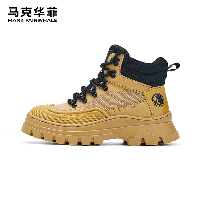 马克华菲男鞋2025新款男士户外美式耐磨大黄靴真皮增高马丁靴男款
