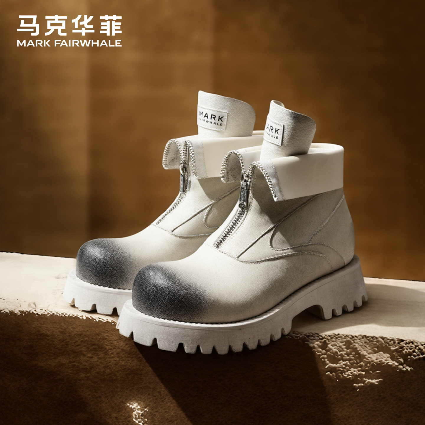 马克华菲马丁靴男款2026新款白色靴子秋冬季内增高男鞋高帮工装靴