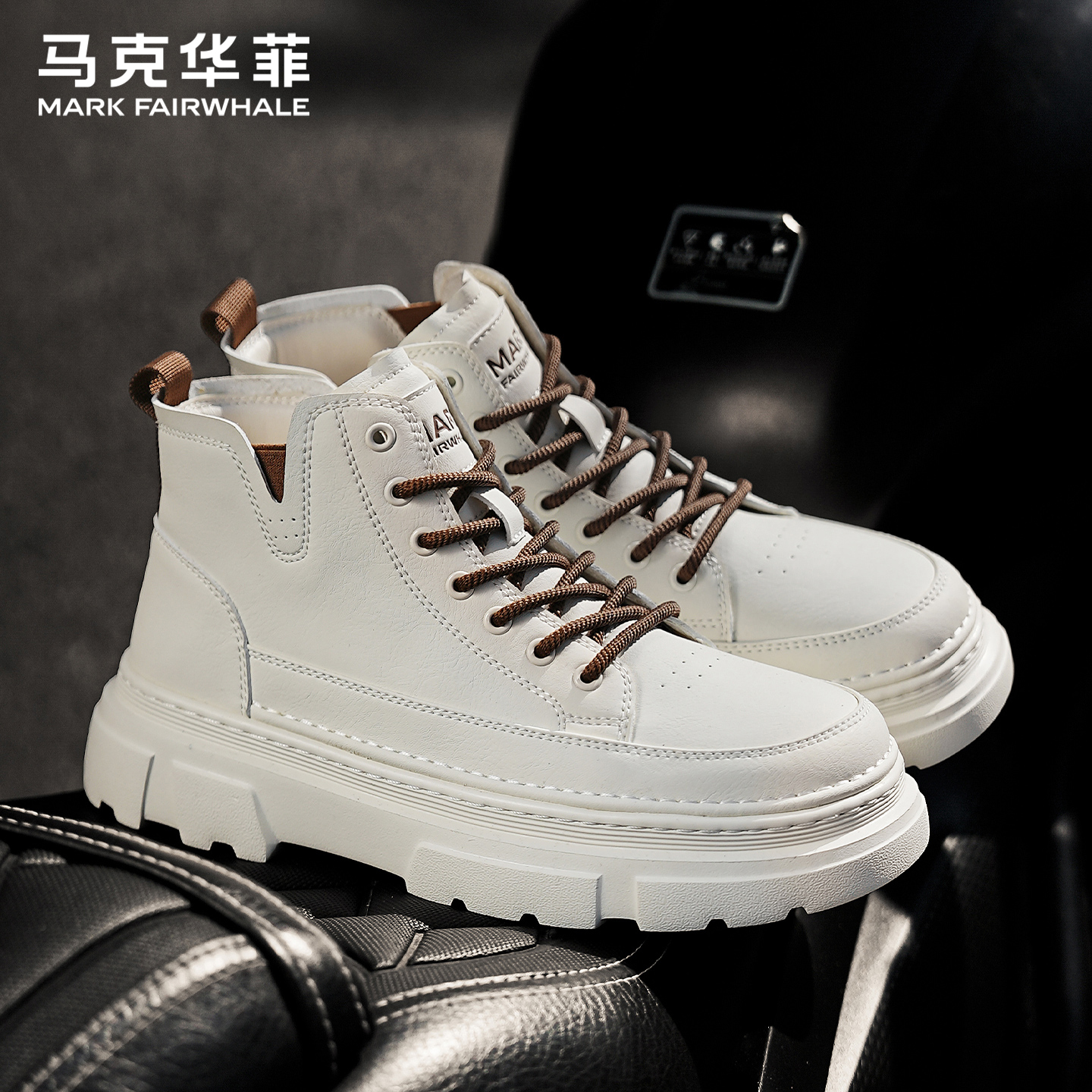 马克华菲马丁靴男款新款白色靴子