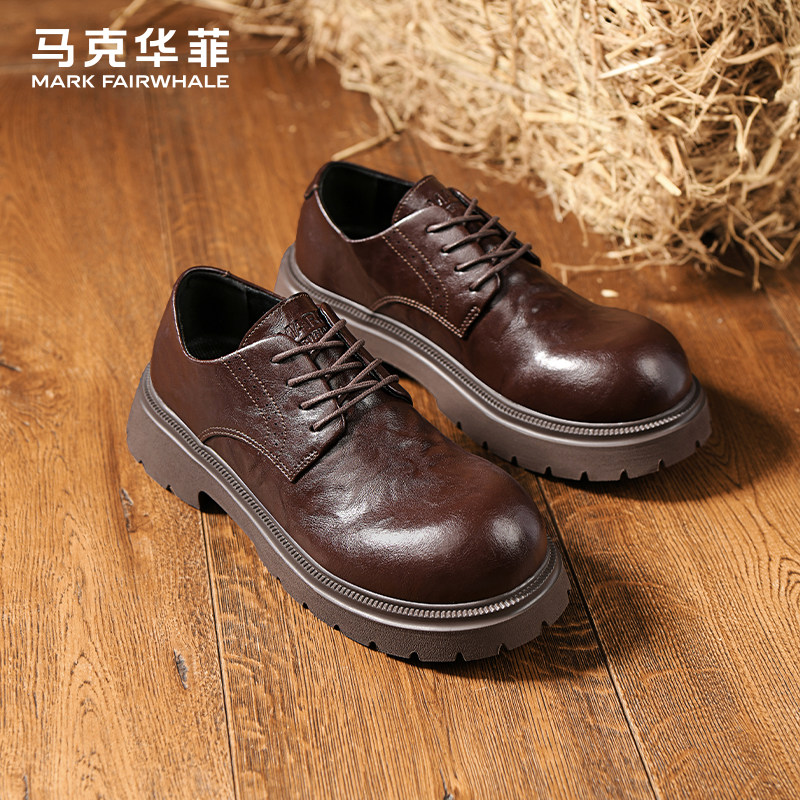 马克华菲皮鞋男款秋季透气真皮男鞋大头休闲低帮工装鞋男士马丁鞋