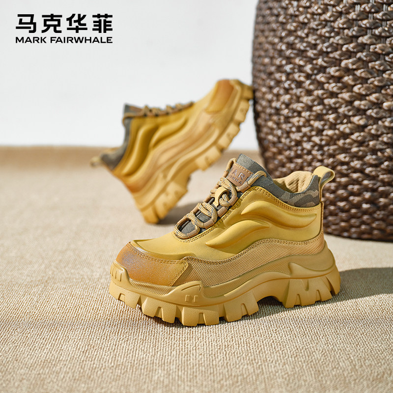 马克华菲马丁靴女2025夏季新款女靴英伦风工装靴增高女鞋中帮靴子