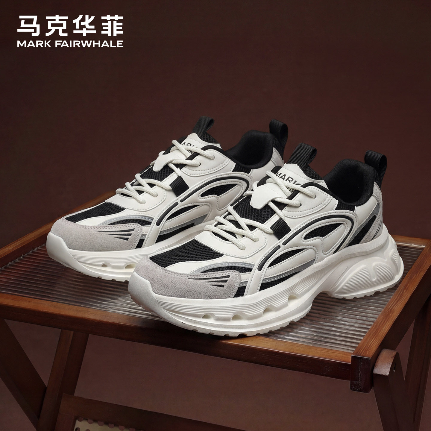 马克华菲男鞋2026新款透气运动鞋男士休闲鞋网面鞋增高老爹鞋男款