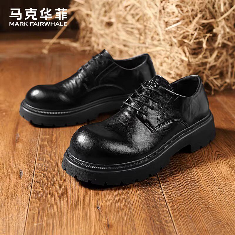 马克华菲休闲男鞋2026新款厚底增高皮鞋男款德比鞋男潮流大头潮鞋