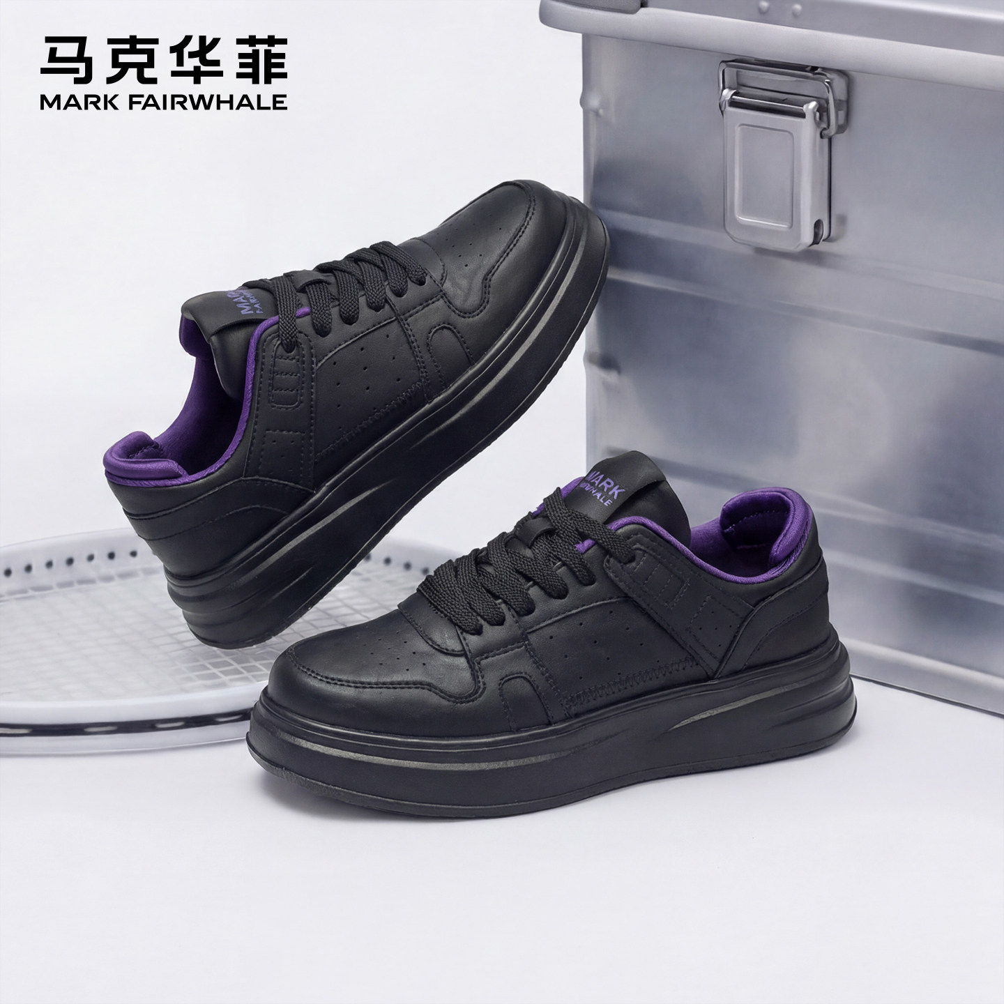 马克华菲黑色鞋男士休闲百搭板鞋图片