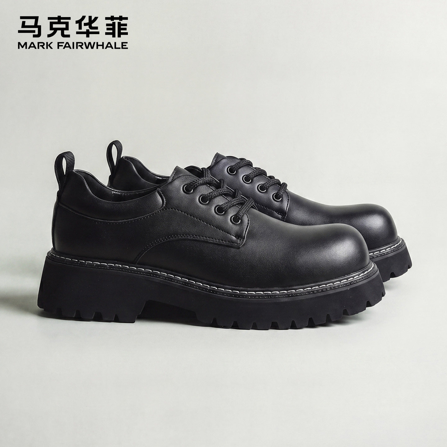 马克华菲皮鞋男款2026新款夏季男士大头德比鞋增高软底休闲皮鞋男
