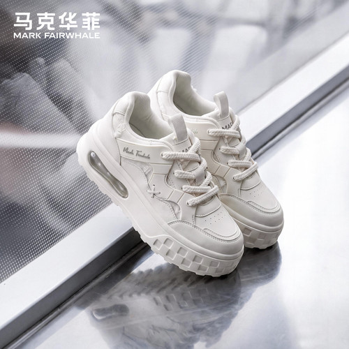 马克华菲男士气垫增高小白鞋