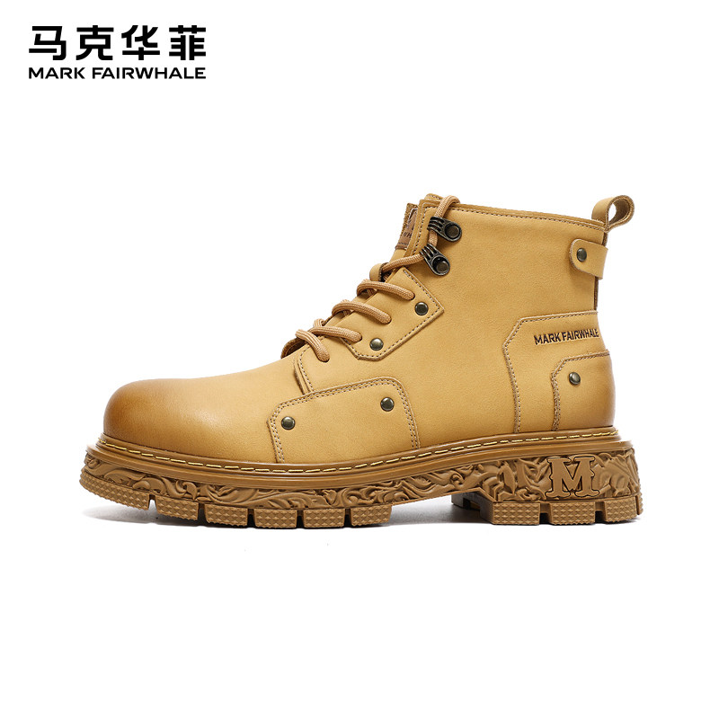 马克华菲马丁靴男2025新款真皮踢不烂大黄靴男士机车工装靴骑行靴