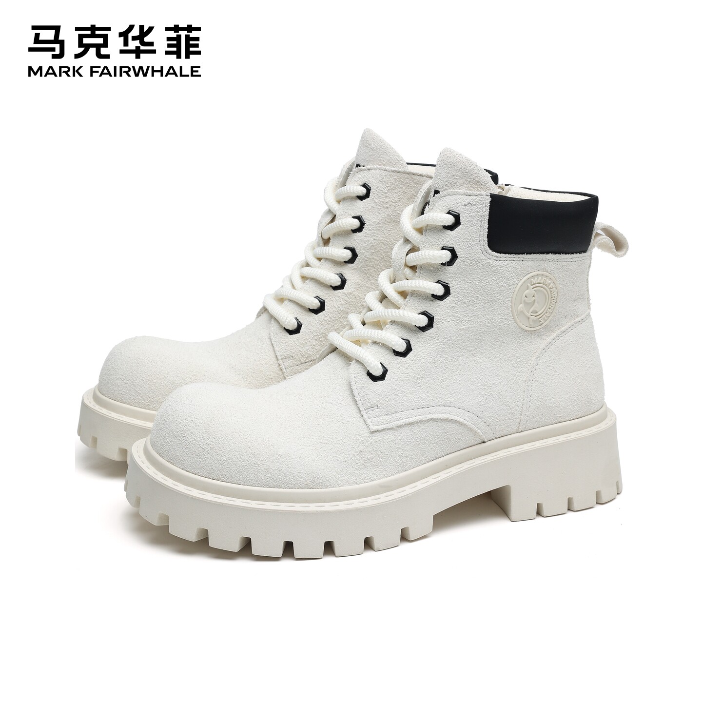 马克华菲马丁靴男士2026新款白色真皮工装靴潮流增高机车靴短靴男