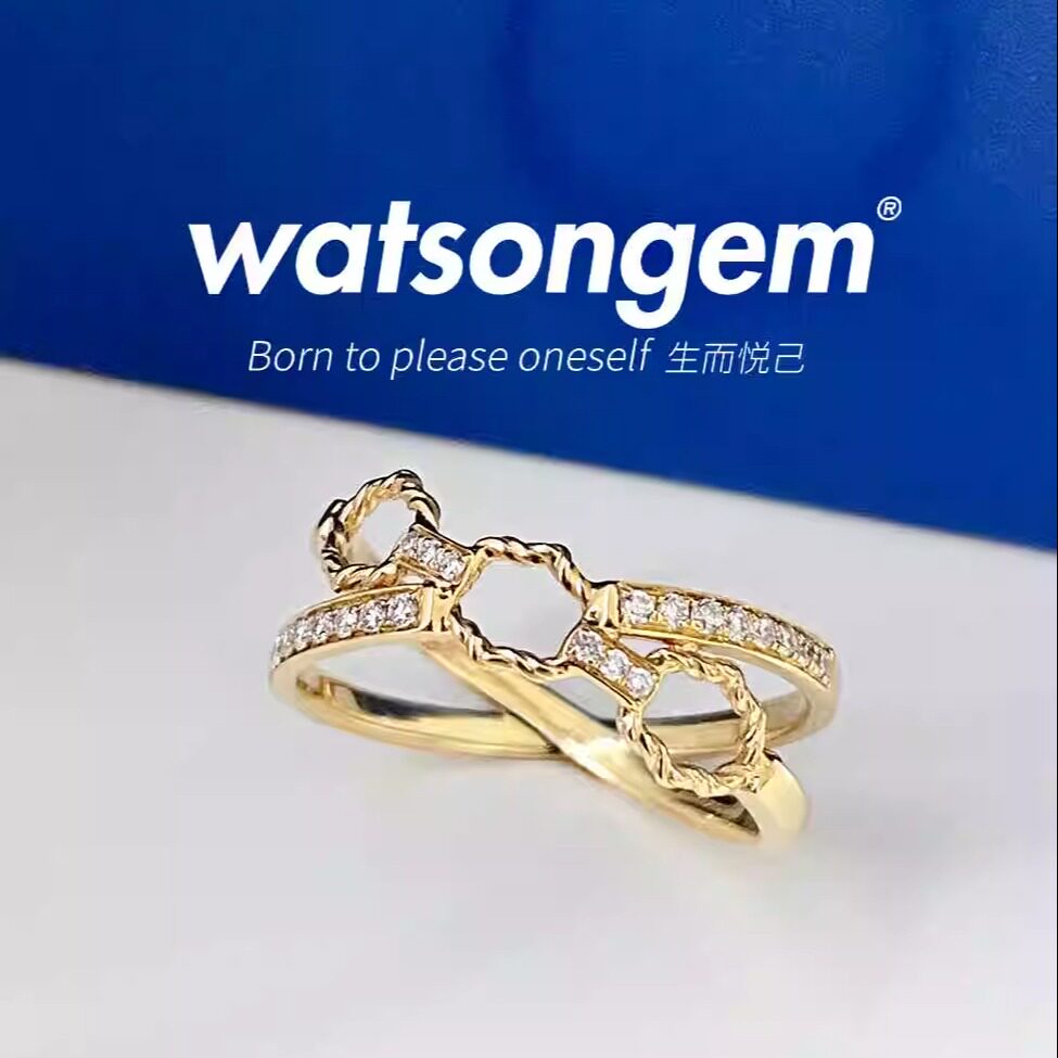 watsongem人工合成培育钻石18k金碎钻戒指原创设计
